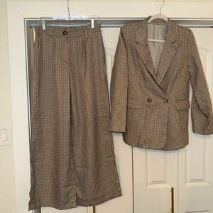 Brown Houndstooth Blazer and Pants Set